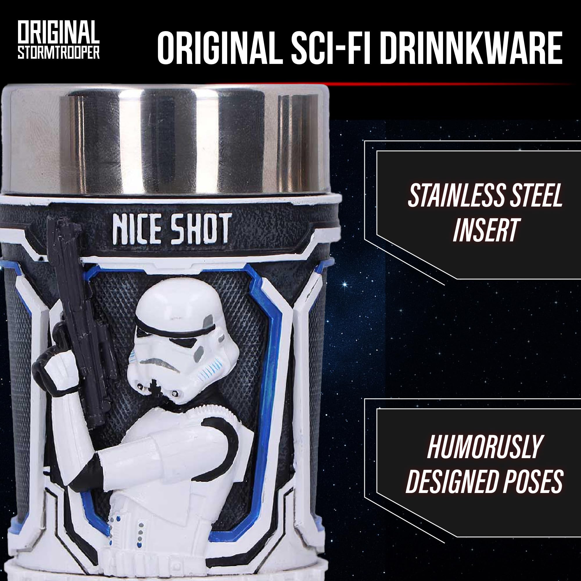 Nemesis Now Lot de 3 verres à shot Star Wars Stormtrooper en résine à collectionner avec design sculpté 3D, inserts en acier inoxydable, 8,7 cm