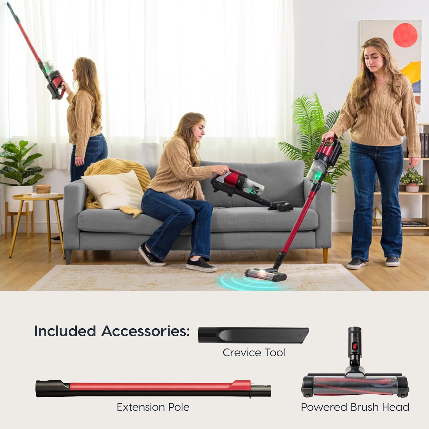 IRIS USA Cordless Stick Vacuum Cleaner, Lightweight & Rechargeable, 230W Suction, 50-Min Runtime, LED Dust Sensor, Fast Charging, Non-Slip Lean Support, for Carpet, Tile, Hard Floors – Black