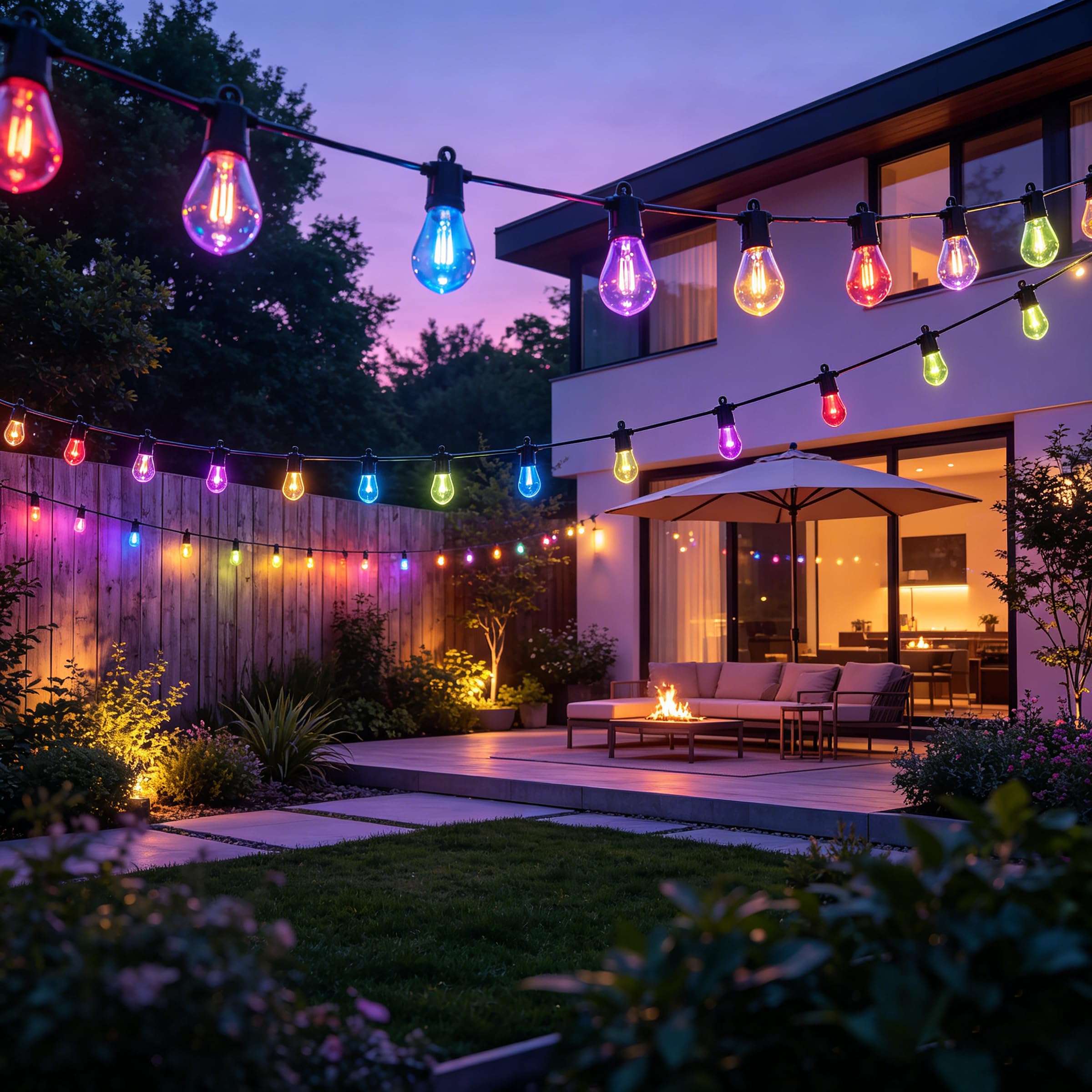 CALEX Guirlande Guinguette, Extensible, 10 Lampes, RGBIC+CCT, Intérieur/Extérieur, IP44, 5M de Câble, Jusqu’à 4 Sets Connectables