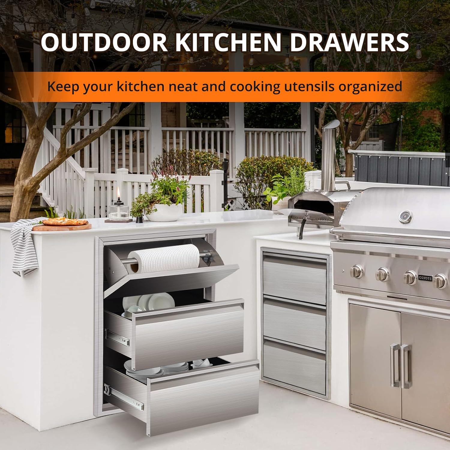 Premium Stainless Steel Outdoor Kitchen Drawers - Weatherproof BBQ Storage for Grilling Tools & Accessories, Rust-Resistant Cabinet for Patio, Grill Island & Outdoor Cooking Stations