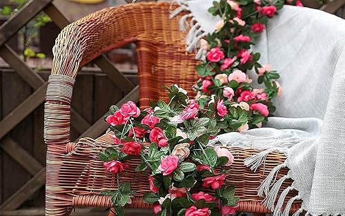 Miniatura 5 de Flores de rosas falsas, 2 unidades de 8.2 pies, guirnalda de flores colgantes artificiales para habitación, hogar, hotel, oficina, boda, fiesta,