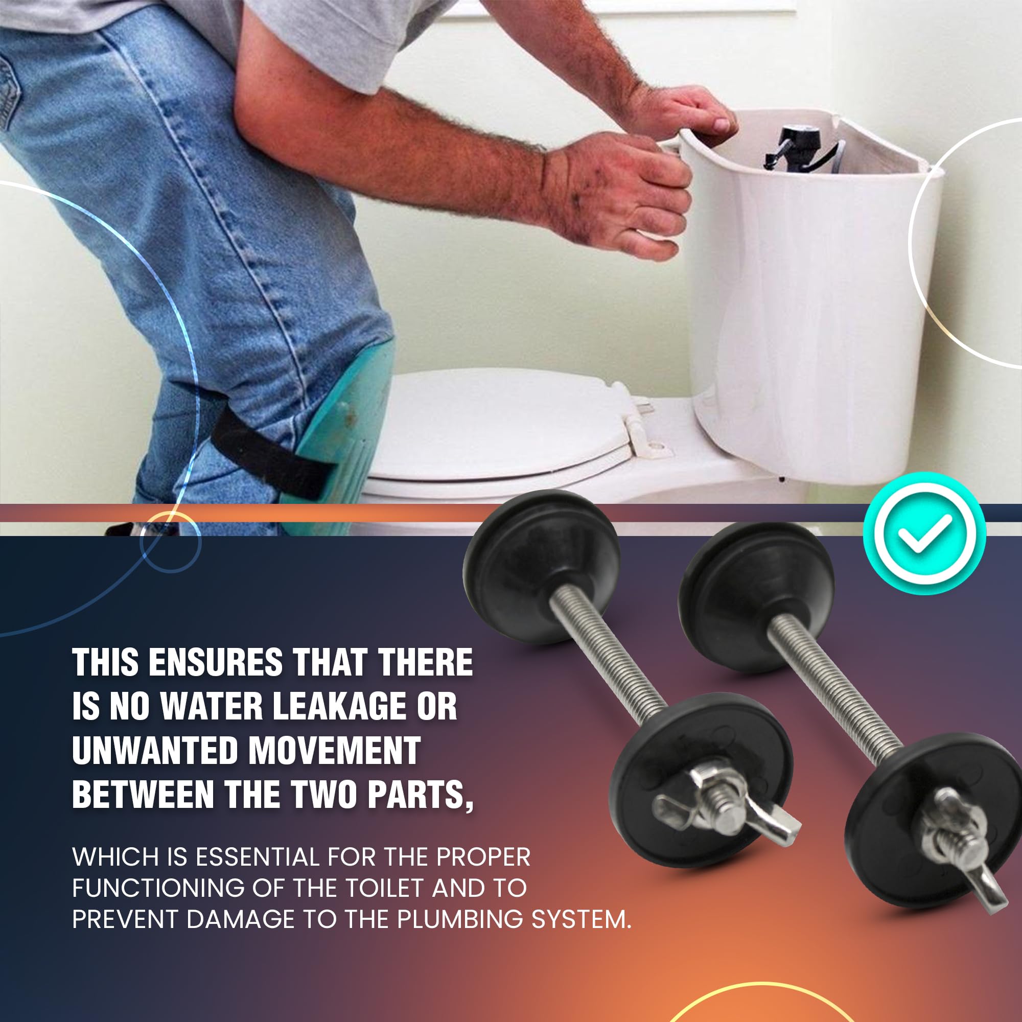 Viti Per Fissaggio WC - Kit Con 2 Viti M6x100 In Acciaio Inox, Gomma Conica, Dado E Anello, Universali Per Copriwater