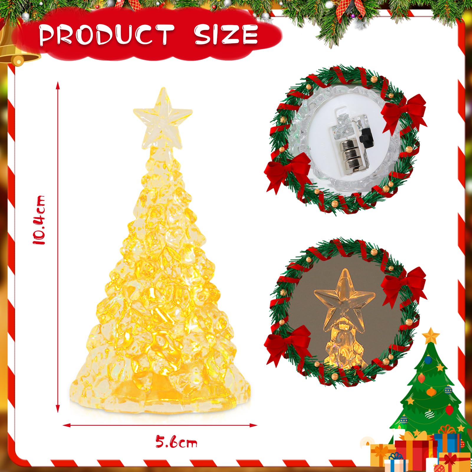GAROMIA Weihnachten LED Teelichter 2 Stück Weihnachtsbaum Durchlochtung Flammenlose Kerzen Weihnachtsdeko Teelichter Mini Weihnachtsbaum Weihnachten