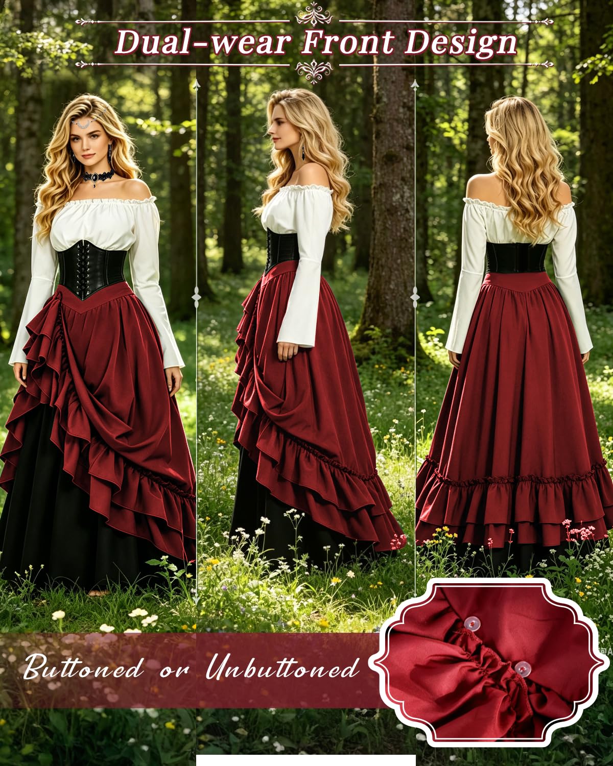 Robe Médiévale Femme, 2 Façons de Porter, Ceinture et Boîte Cadeau | Robe Gothique Médiévale avec Chemise, Robe Victorienne, Deguisement Renaissance pour Halloween, Cosplay et Fête