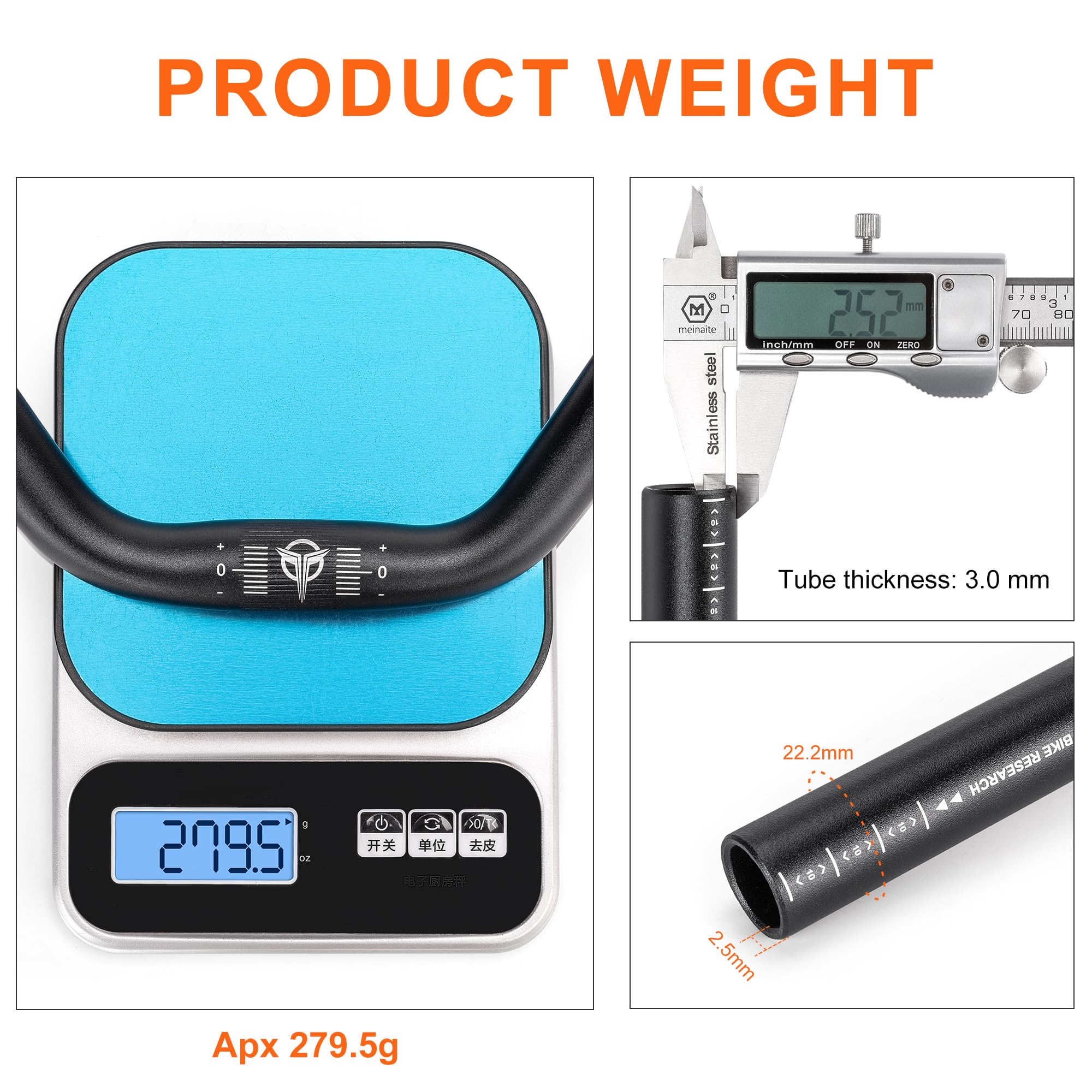 Guidon de vélo 25,4 pouces - 30 mm, 50 mm, 70 mm, 90 mm, 120 mm - Guidon de vélo en alliage d'aluminium de 620 mm (montée de 90 mm)