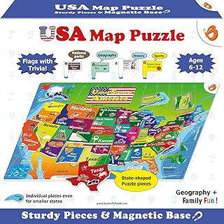 ButterflyEduFields United States Map Magnetic Puzzles - USA Map of 50 States with Capitals and Travel Trivia Geography Puzzle Games for Kids Ages 6, 7, 8-10 Year Olds – Educational Learning Toys