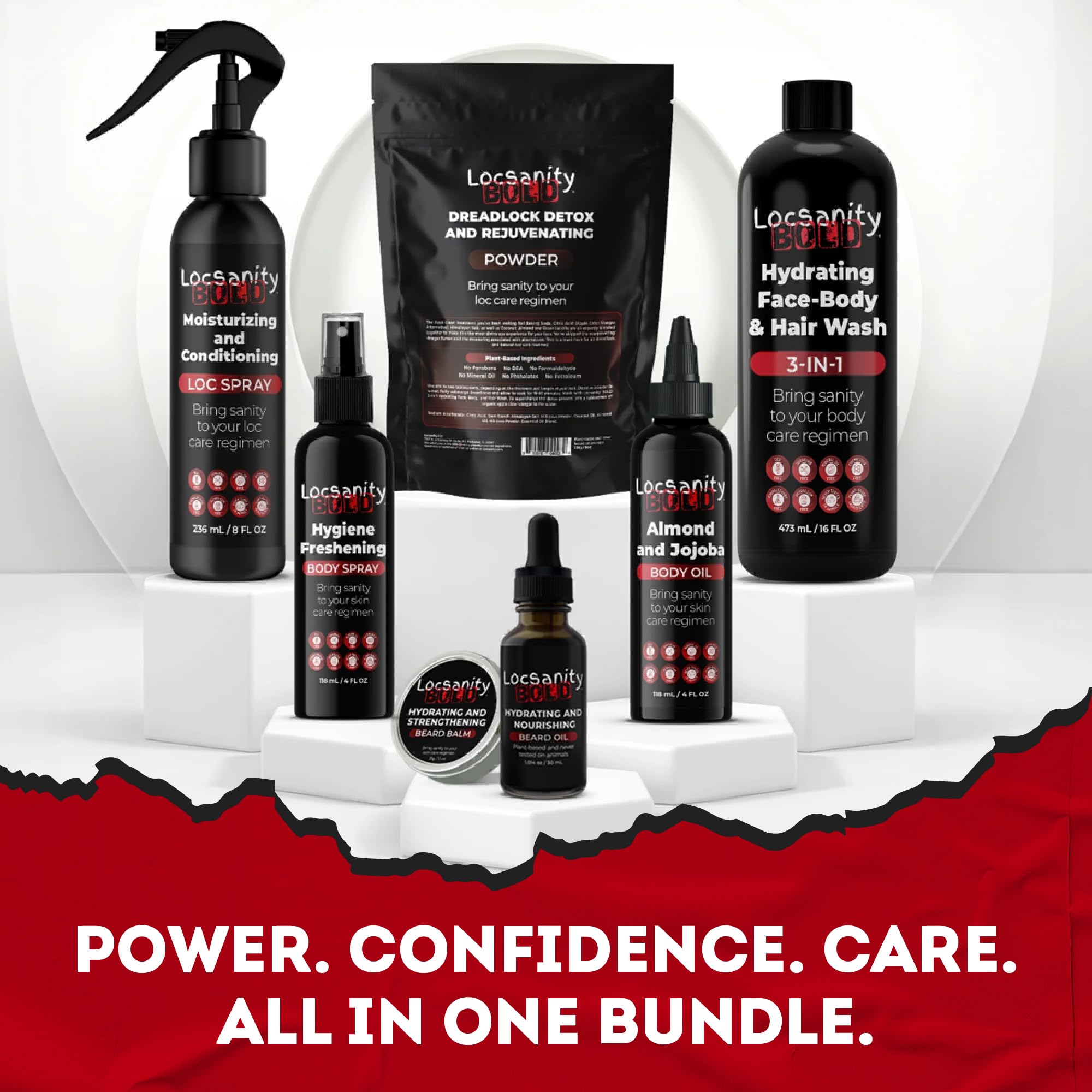 Locsanity BOLD Men’s Bundle – 7-in-1 Premium Grooming Set: Loc Spray, 3-in-1 Body Wash, Hygiene Spray, Men’s Body Oil, Beard Oil, Dreadlock Powder, Almond & Jojoba Oil | Dreads & Locs Moisturizer