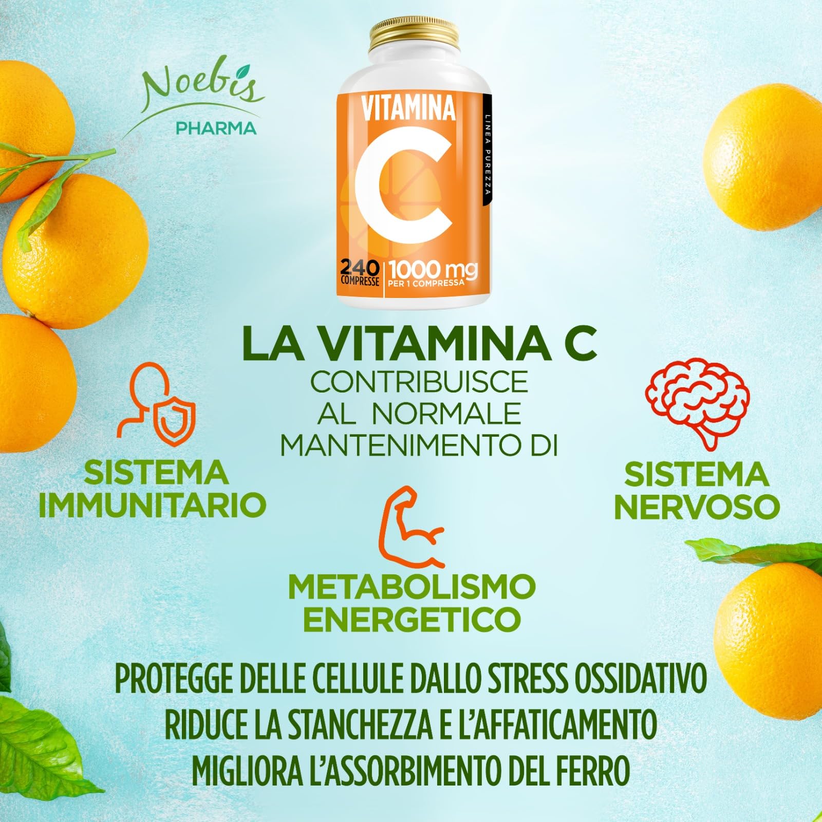 Vitamina C 1000mg ad Alto Dosaggio, 960 Compresse Vegan per 8 mesi, Vitamina C Pura Compresse, Integratore Difese Immunitarie, Vitamin C Concentrata Acido Ascorbico
