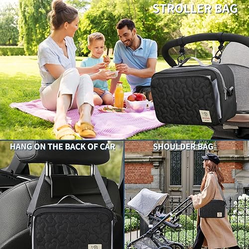 Miniatura 4 de TRENDPLAY Pequeña bolsa de pañales, organizador de cochecito pequeño con bolsillos para toallitas, consola para padres con correas de cochecito para