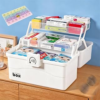 LOVEWE Medicine Storage Box With Handles, Clear Plastic Medicine Storage Organizer & First Aid Box, Multipurpose Medical Supply Organizer With For Home, Office & Travel