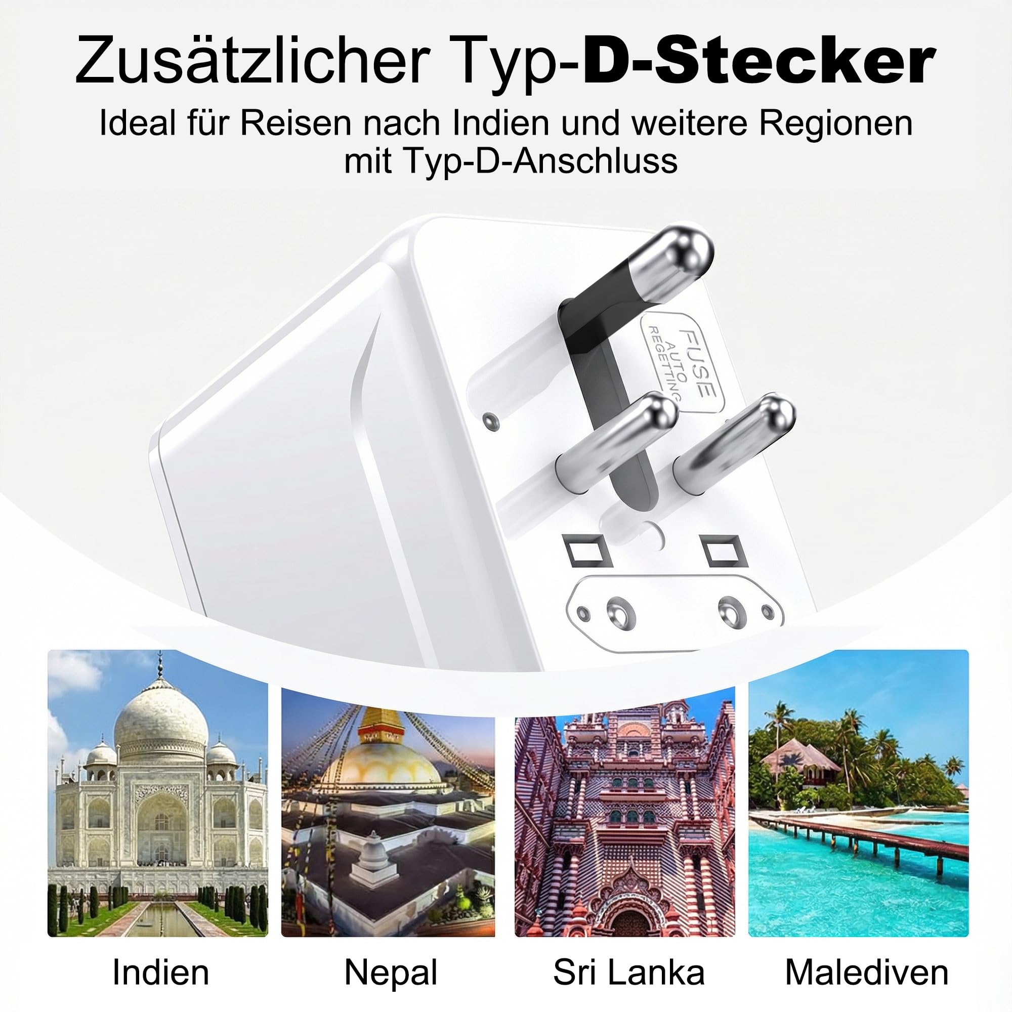 VYLEE Reiseadapter Weltweit, Typ G/D/A/I/C, Universal Reisestecker mit 2 USB A + 2 USB C,Internationaler Steckdosenadapter,Universaladapter für USA England Japan Malediven Sri Lanka Australien,Weiß