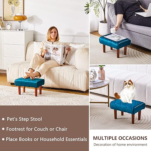 Miniatura 4 de Cpintltr Reposapiés pequeño otomano, otomano suave remachado de terciopelo con patas de madera, sofá reposapiés adicional para sala de estar,