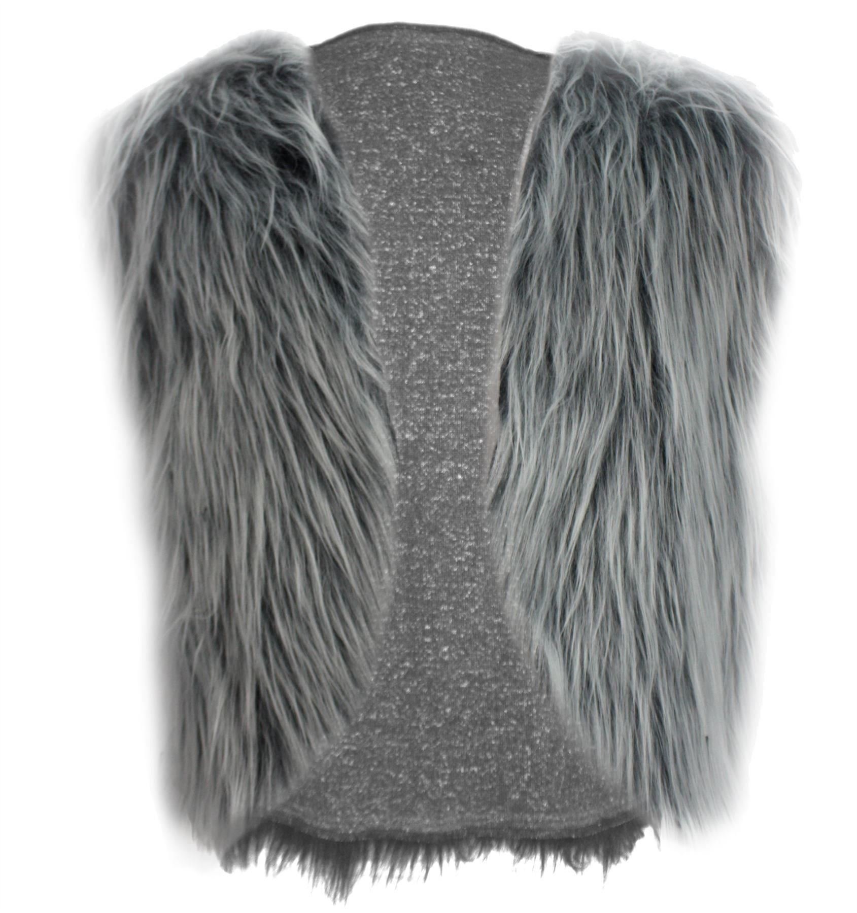 The Dragons Den Adults Long Pile Faux Fur Glam Rocker Hippie Waistcoat Mardi Gras 1960s 1970s Disco Fancy Dress [L-XL, Grey]