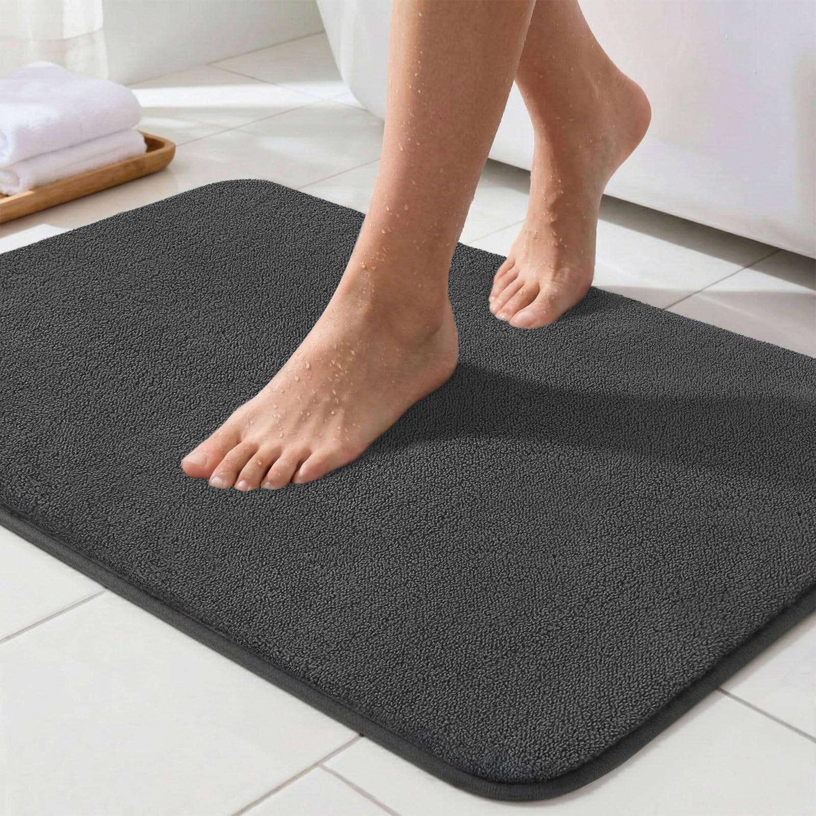 Sour Lemon Bath Mat 40 x 60 cm, Dark Grey Non Slip Absorbent Bathroom Mat