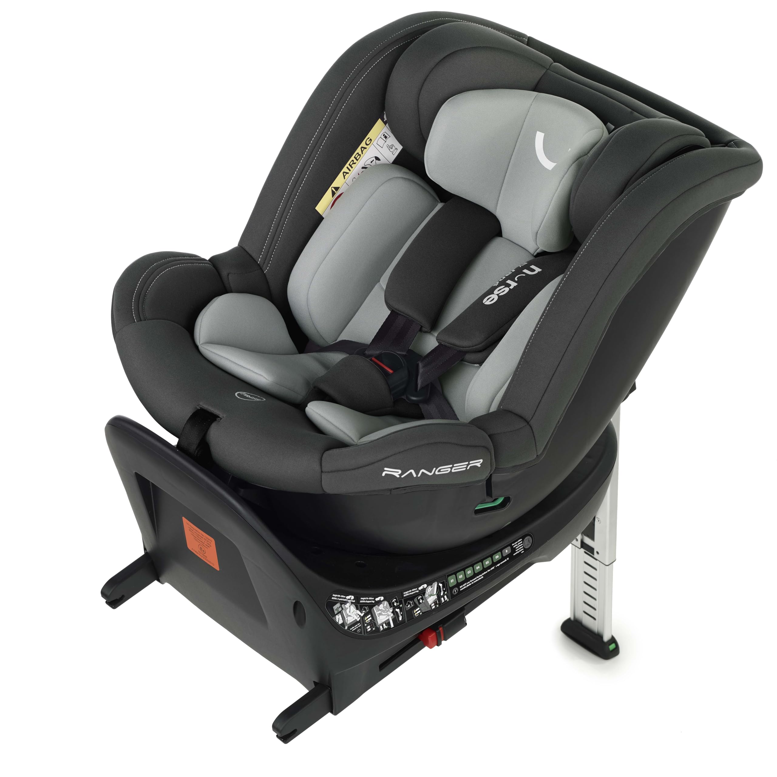 Nurse Ranger i-Size, Autositz von 40 bis 150 cm, um 360 Grad drehbar, Isofix und Stellfuß, Rückwärtsgang