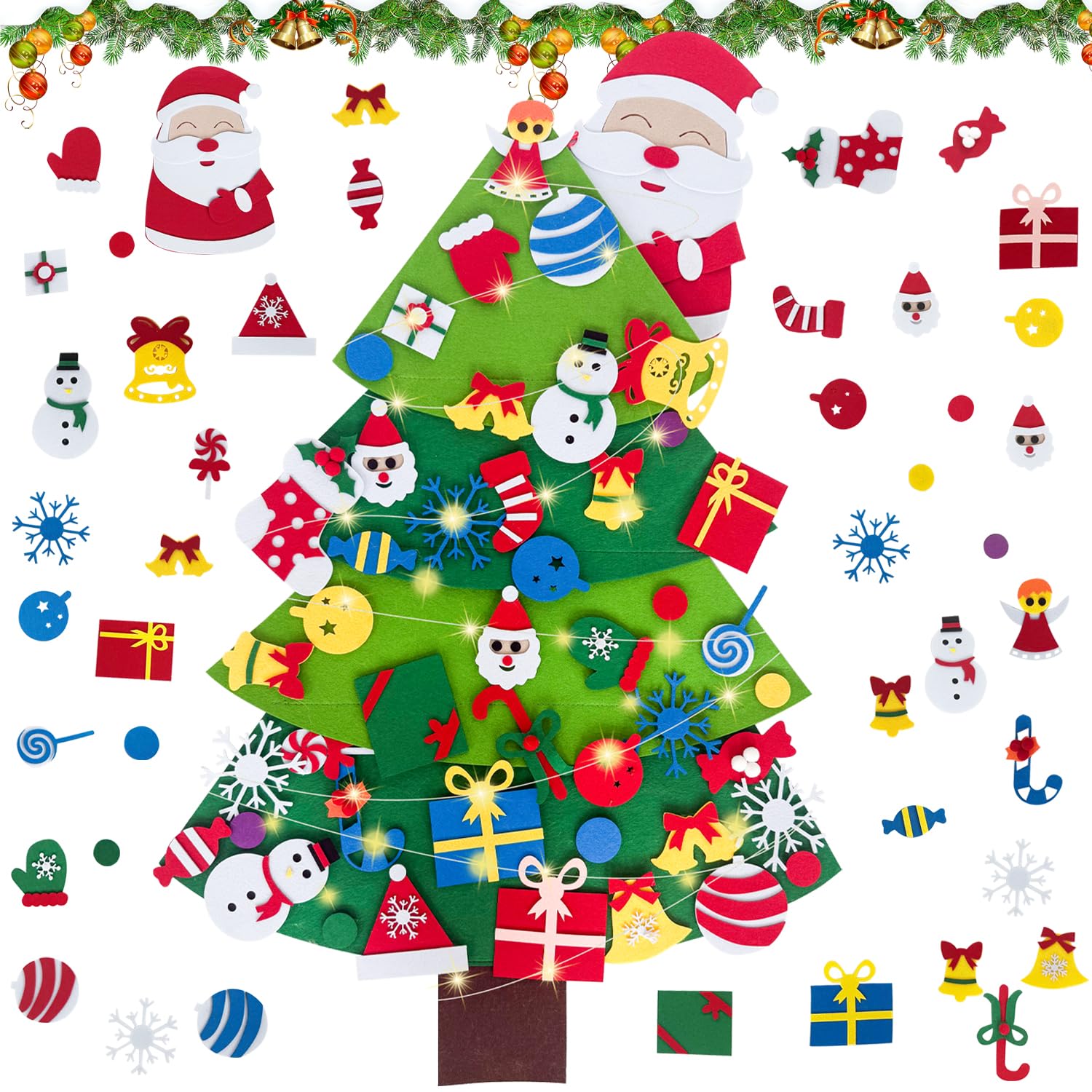 Yatosally DIY Felt Christmas Tree for Kids, 3.28FT Kids DIY Christmas Tree Decorations Kit, Felt Xmas Tree for Toddlers, Wall Hanging with 45 Ornaments