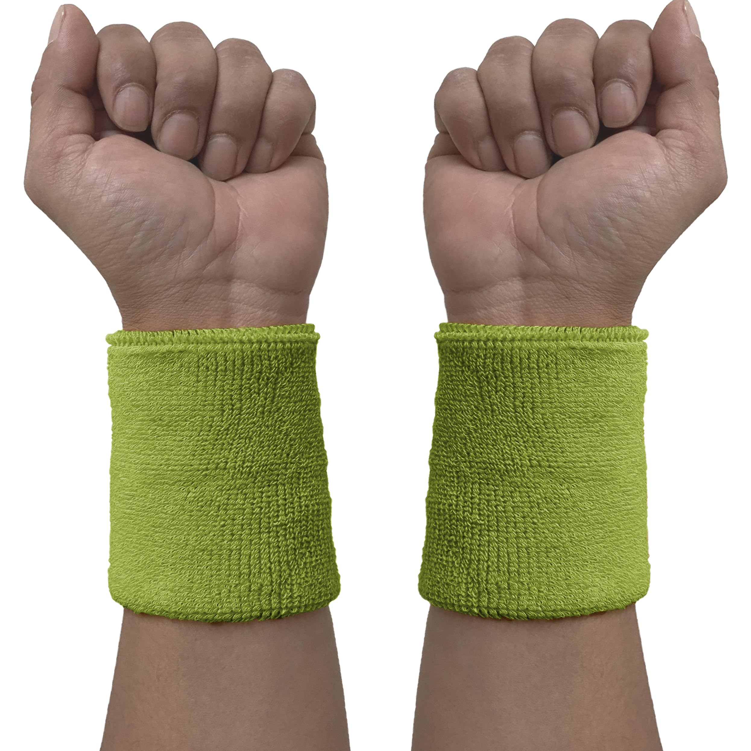 Couver Wrist Sweatband - Lime Green Solid Cotton Terry Colth Sport Wristband-1 Pair — image 1
