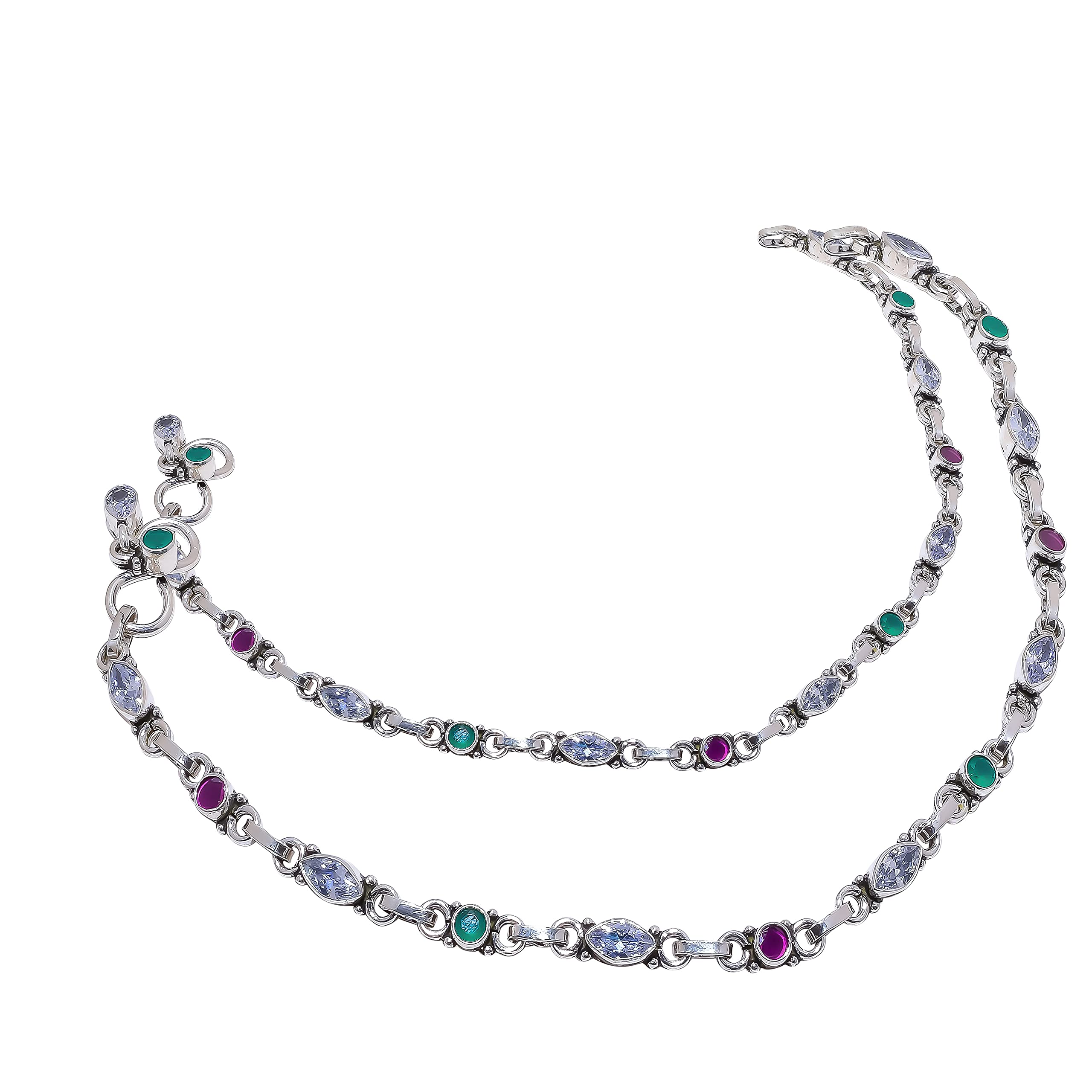 Anklet White Ruby Emerald Anklets. 92.5 Sterling Silver Handmade Jewellery Anklets.Women For Anklets. Gift For Anklets.-image-15