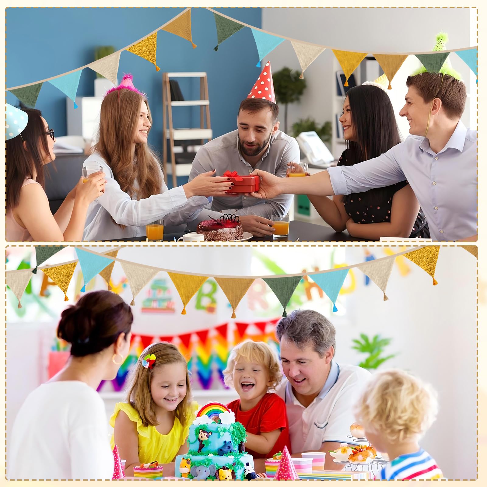 Nursery Fabric Bunting Banner,10Pcs Double Sided Colorful Cotton Bunting Garland, Kids Room Decoration - Image 3