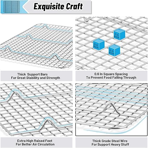 Miniatura 24 de TeamFar Rejilla de refrigeración, 2 unidades de rejilla de acero inoxidable para cocinar, asar a la parrilla, secado a la parrilla, 11.75 x 9