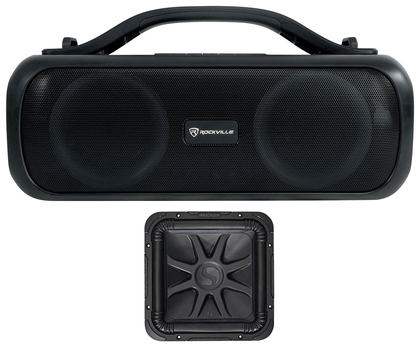 KICKER L7S122 12" 1500 Watt Solobaric L7S Car Subwoofer Bundle with Rockville Go Party D4 Large Loud Portable LED Party Bluetooth Speaker (2 Items)