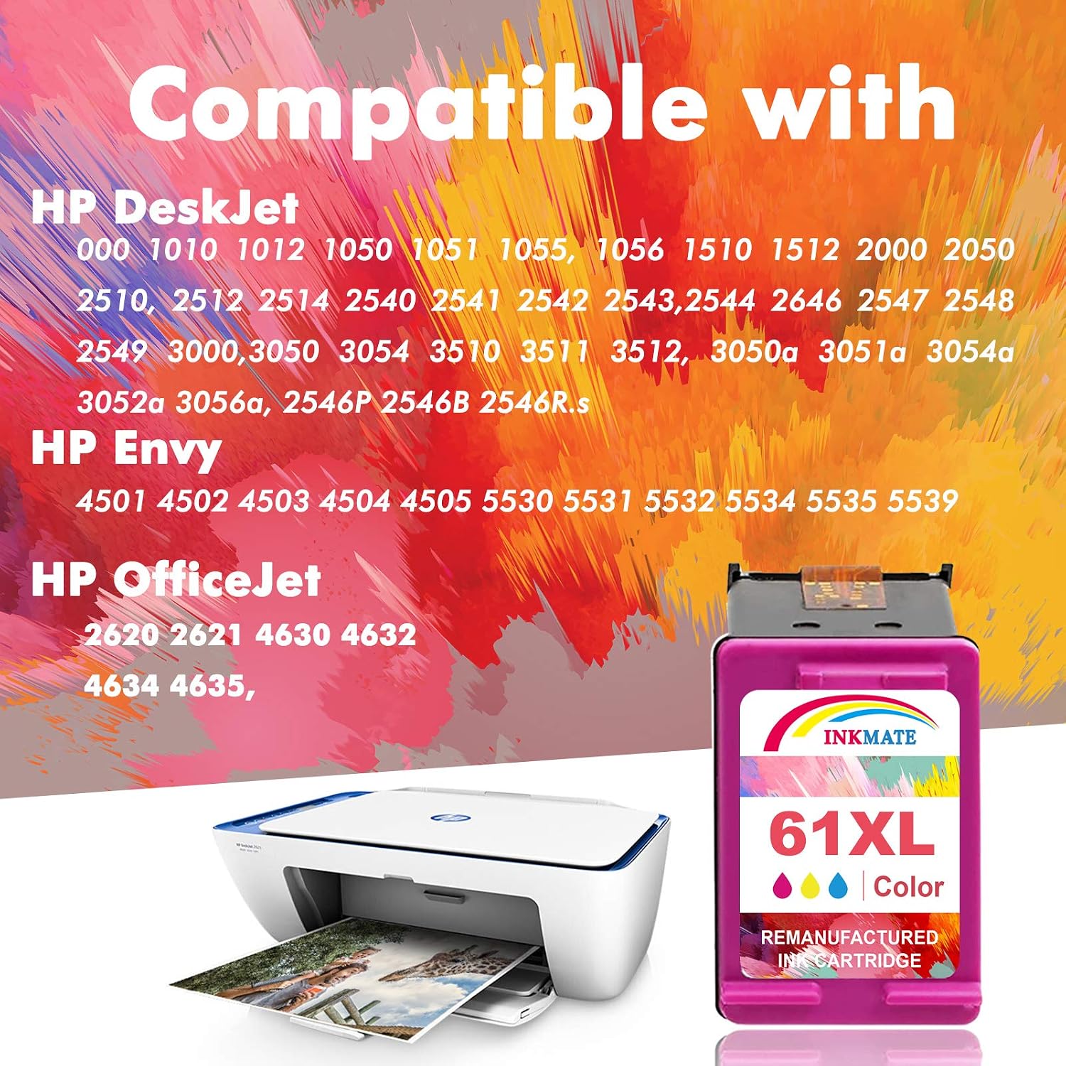 Amazon.com: Inkmate - Cartucho de tinta refabricado para HP 61XL CH563WN  para HP Deskjet 1010 1050 1510 2050 2512 3000 3050 Envy 4500 (2Tri-Color, 2  unidades) : Todo lo demás
