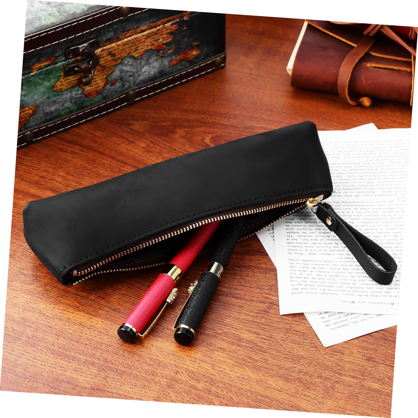 LALAFINA 2pezzi Pouch Pelle Artigianale Per Penne e Matite Astuccio Elegante e Multifunzionale Capacità Per Studenti e Professionisti Per Ogni Occasione