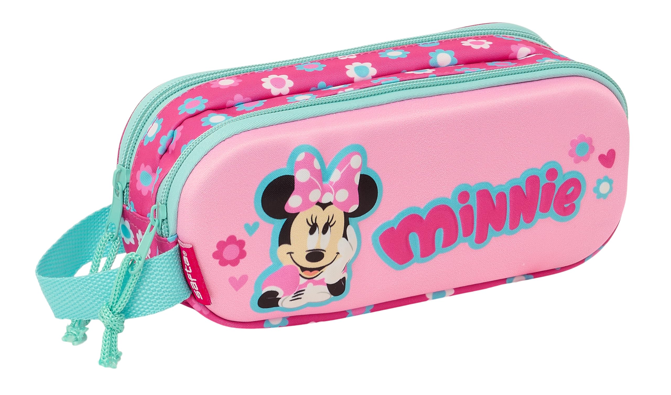 Safta Minnie Mouse 3D - Portatodo Doble 3D, Estuche Infantil, Estuche Niño, Ideal para Niños en Edad Escolar, Cómodo y Versátil, Calidad y Resistencia, 21x6x8 cm, Color Rosa