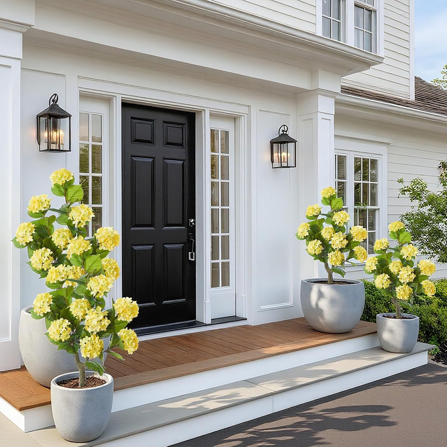 2 Pack 36″ Artificial Hydrangea Trees Real to Touch Faux Hydrangea Bushes Plants with Stakes for Wedding Spring Home Office Living Room Housewarming Gift(Light Yellow)