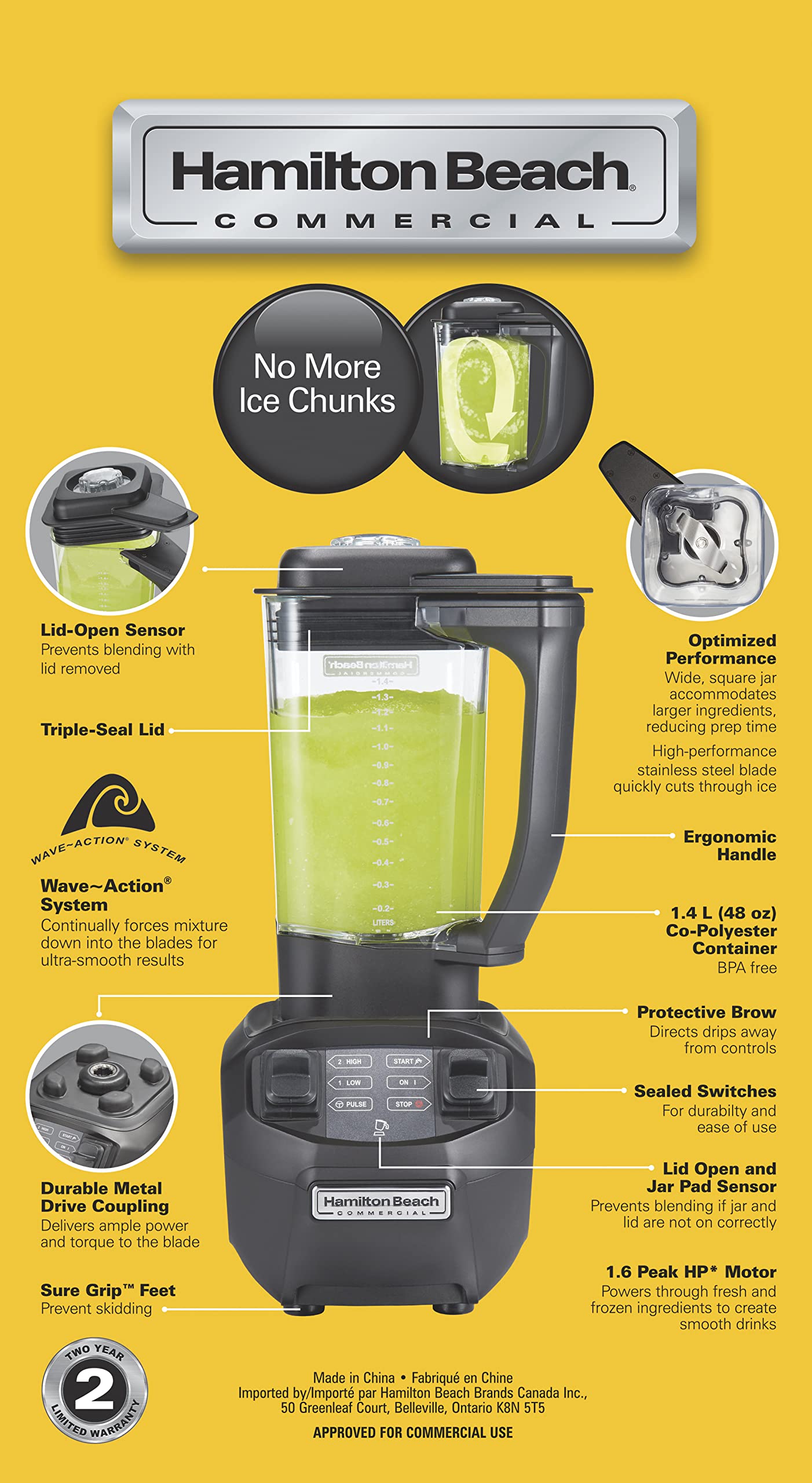 Hamilton Beach ® Rio® HBB255-CE, 1,6HP, 1,4 l, contenitore in poliestere senza BPA, 220-240 V, nero