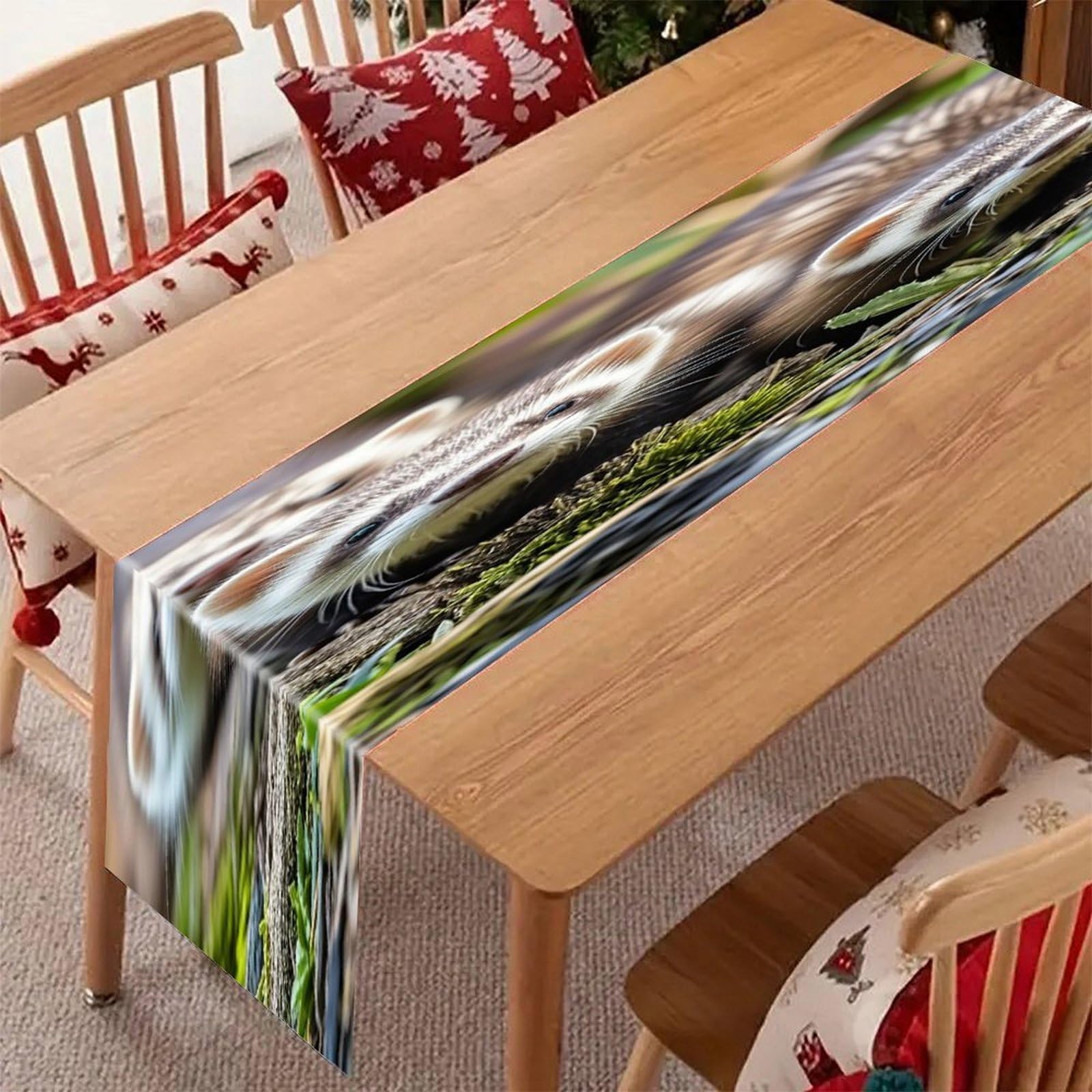 Ferrets Table Runner Modern Art Farmhouse Linen Table Runner Dresser Scarf Seasonal Kitchen Dining Table Decoration Dresser Scarves for Home Party Decor 13x70 Inch