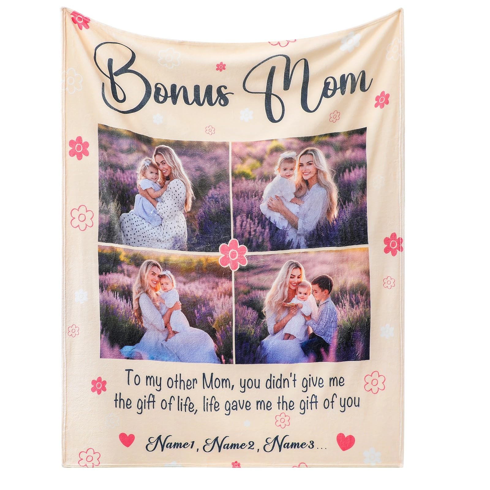 Snewvie Personalised Photo Blanket for Mum - Custom Flannel Gift from Daughter for Birthday or Mother's Day (4 Photos)