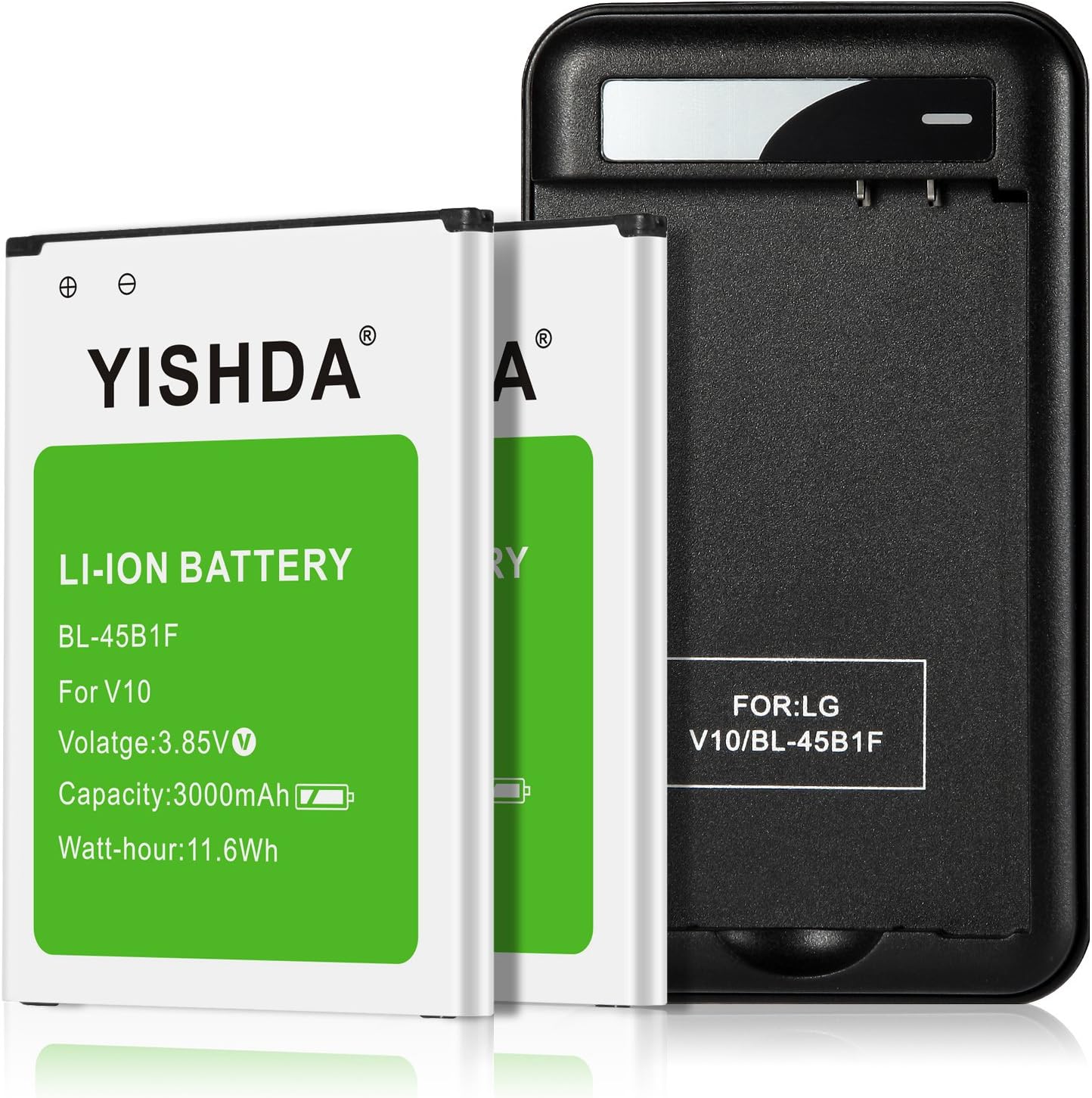 LG V10 Batteries, YISHDA 2x3000mAh Replacement LG V10 Battery BL-45B1F and Charger Compatible LG H900 H901 VS990 LS775 H960A LS992 K550 MS550 L82VL VS835 | LG BL-45B1F Battery