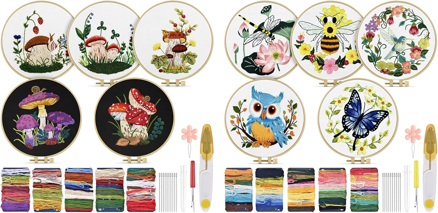 TINDTOP 10 Sets Embroidery Kit for Beginners Adult