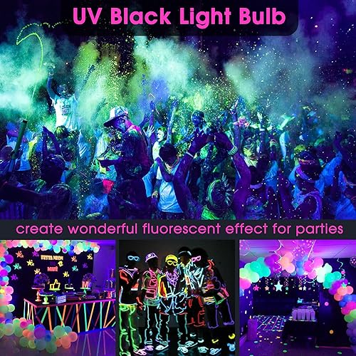 Miniatura 4 de Bombillas negras, bombilla LED negra de 12 W para decoración de Halloween, luz ultravioleta negra UVA de 385-400 nm, bombilla negra A19 para brillar