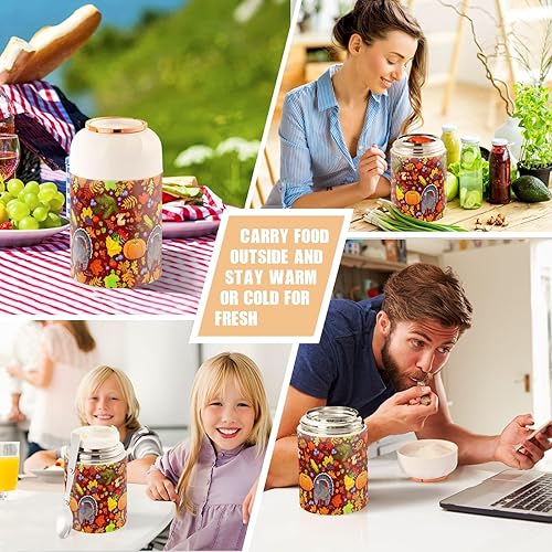 Miniatura 7 de MCHIVER Thanksgiving Day Food Jar with Spoon Stainless Steel Vacuum Insulated Food Container 17 oz Food Flask for Adults