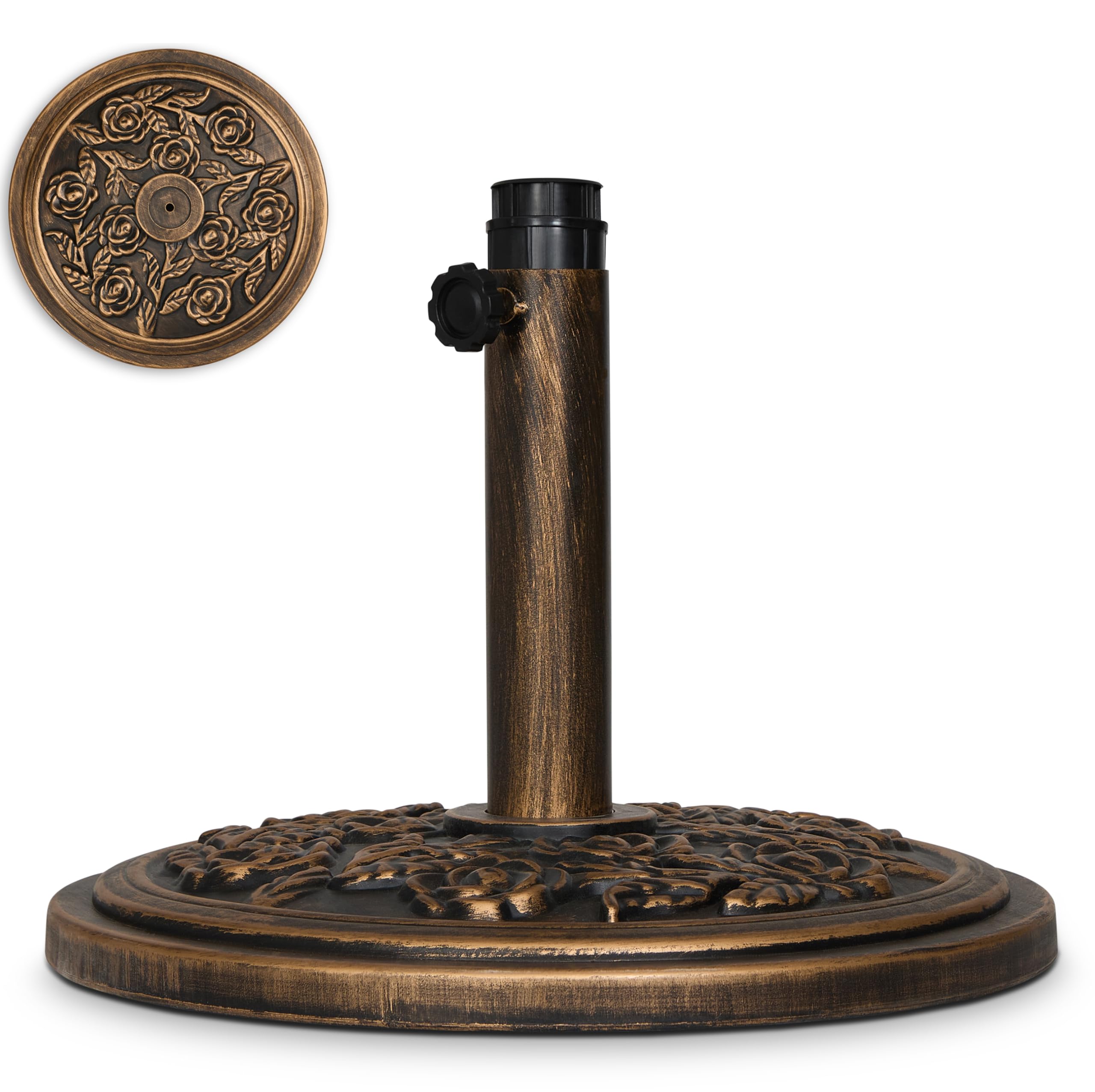 darlee basket weave patio umbrella base in antique bronze Backyard Expressions 20 lb Stand, Decorative Rose Medallion Finish, Fits 1.5–1.9 Poles w/Adapters, 18 in Round Weighted Outdoor Umbrella Holder for Deck & Table K2 BFC 90 | new logo The Santa Barbara nine Primary Color x Secondary Color:Ranger Green x Wolf Grey