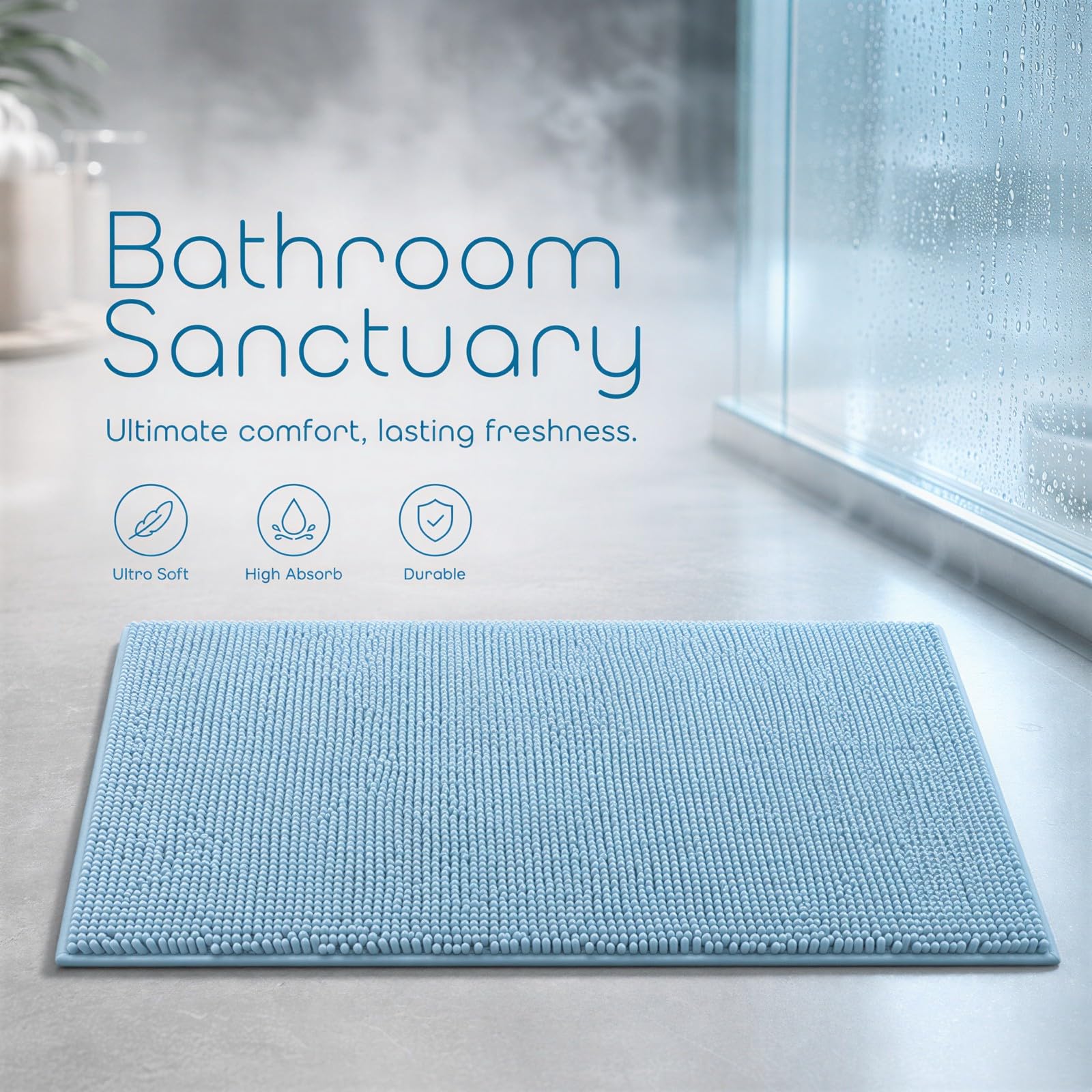 Générique Lot de 3 Tapis de Bain en Chenille Bleu Ciel, Grand 78,7 x 48,3 cm, Forme en U 48,3 x 48,3 cm, Petit 39,4 x 58,4 cm, Tapis de Bain antidérapant, très Doux