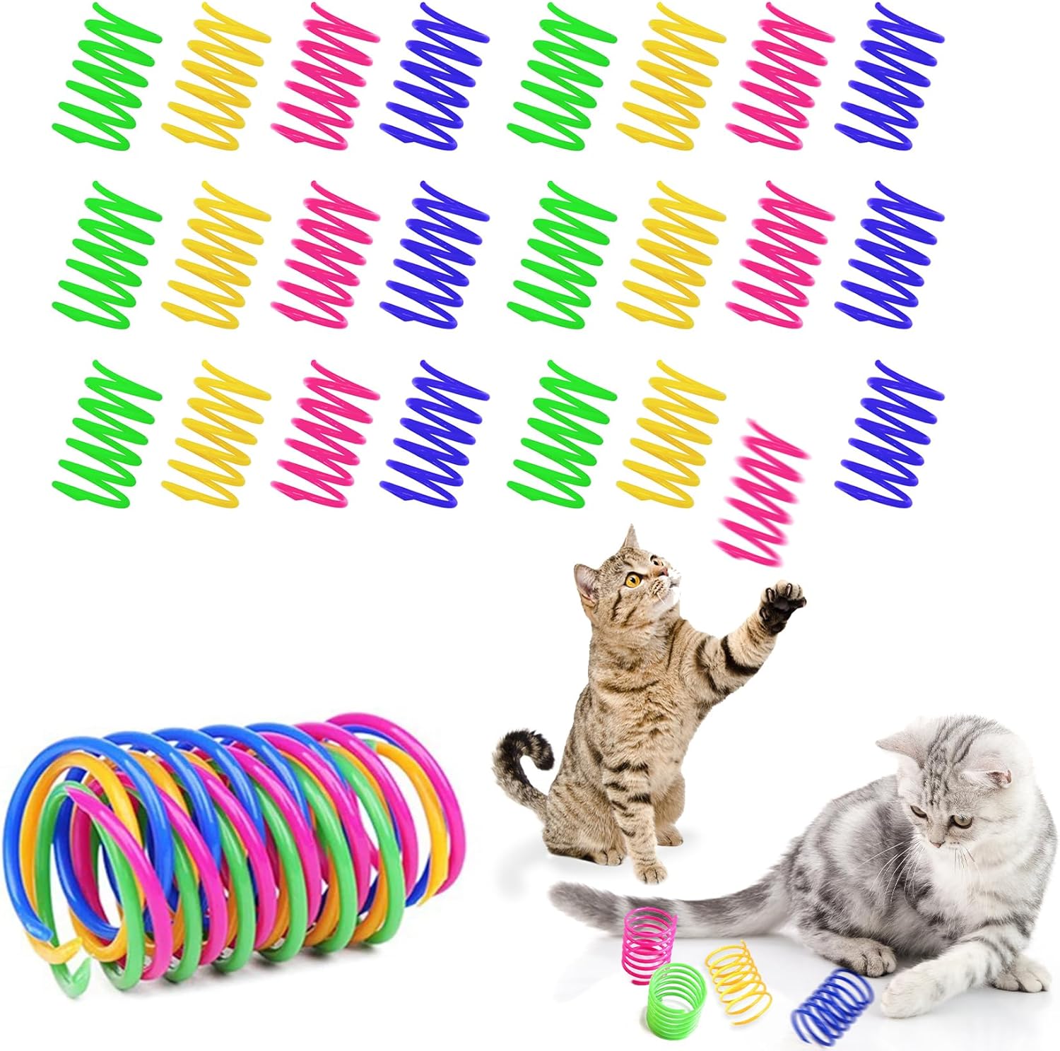 24 Piezas Muelle En Espiral para Gato, 21 mm Juguetes Interactivos para Mascotas, Duradero Y Resistente De Plástico Muelles, Entrenar con Saltos, Regalo [Color]