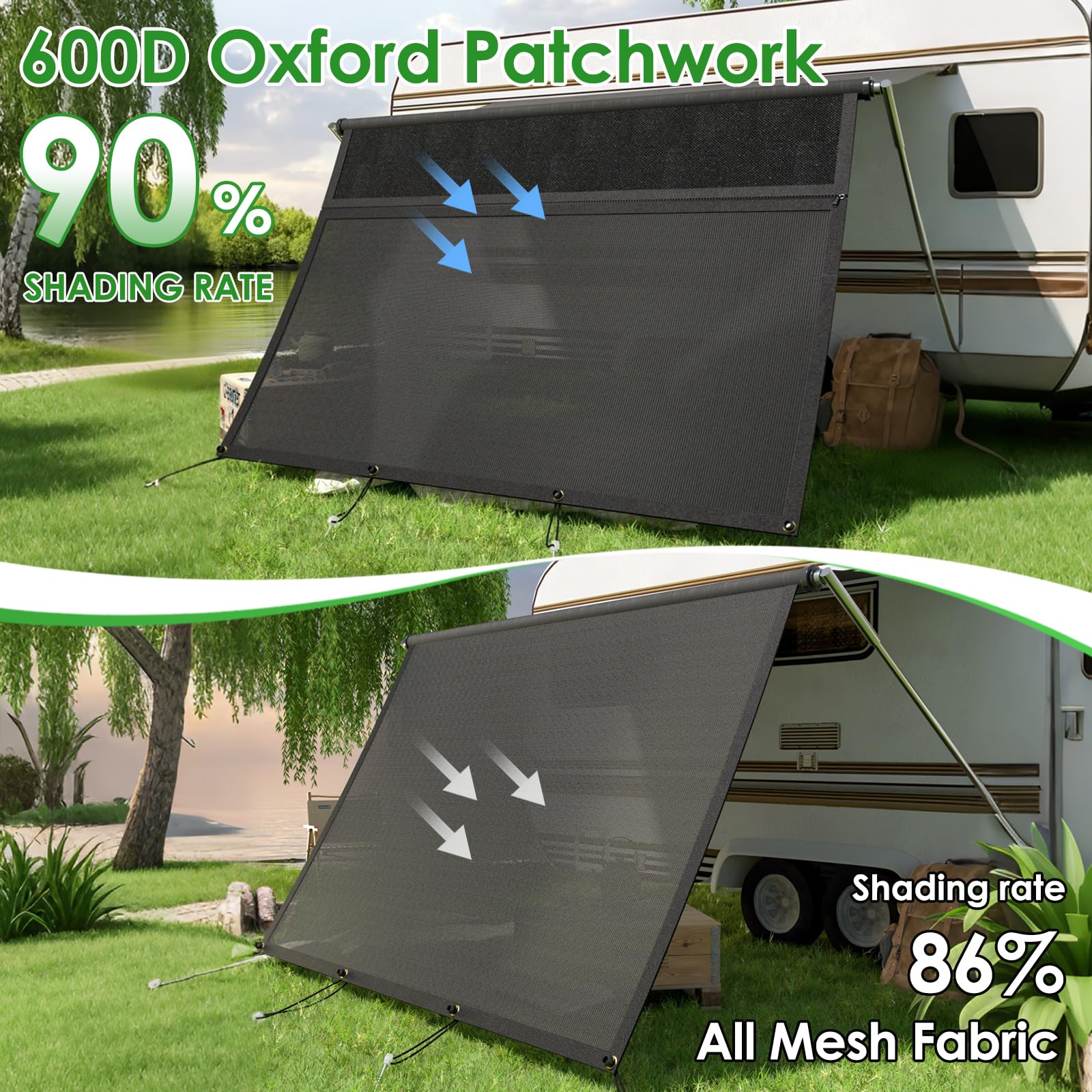 Toldo para Autocaravana, con Cremallera, Ventana panorámica Ajustable (Tela+Red). Protección Visual y Solar, protección Visual Universal con Kits completos, 2,2 m de Alto (2,4 m de Ancho) - 3