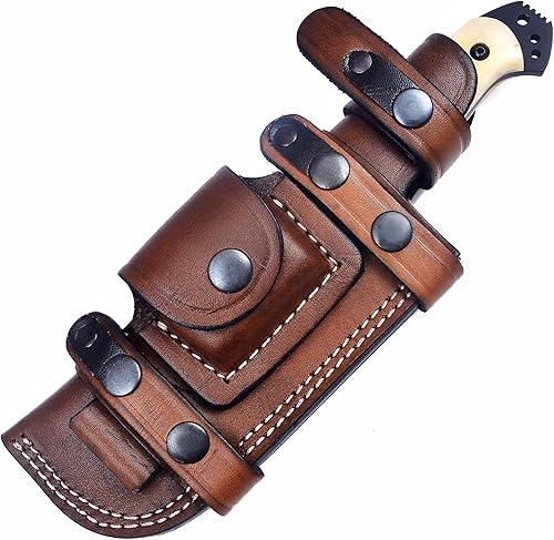 Ottoza Cuchillo de caza - Cuchillo de camping y mango de hueso - Funda horizontal para cuchillo de transporte 354