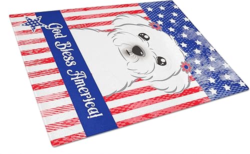 Caroline's Treasures BB2138LCB Tabla de cortar de vidrio de Malta con bandera estadounidense y vidrio templado decorativo grande Tabla de cortar y