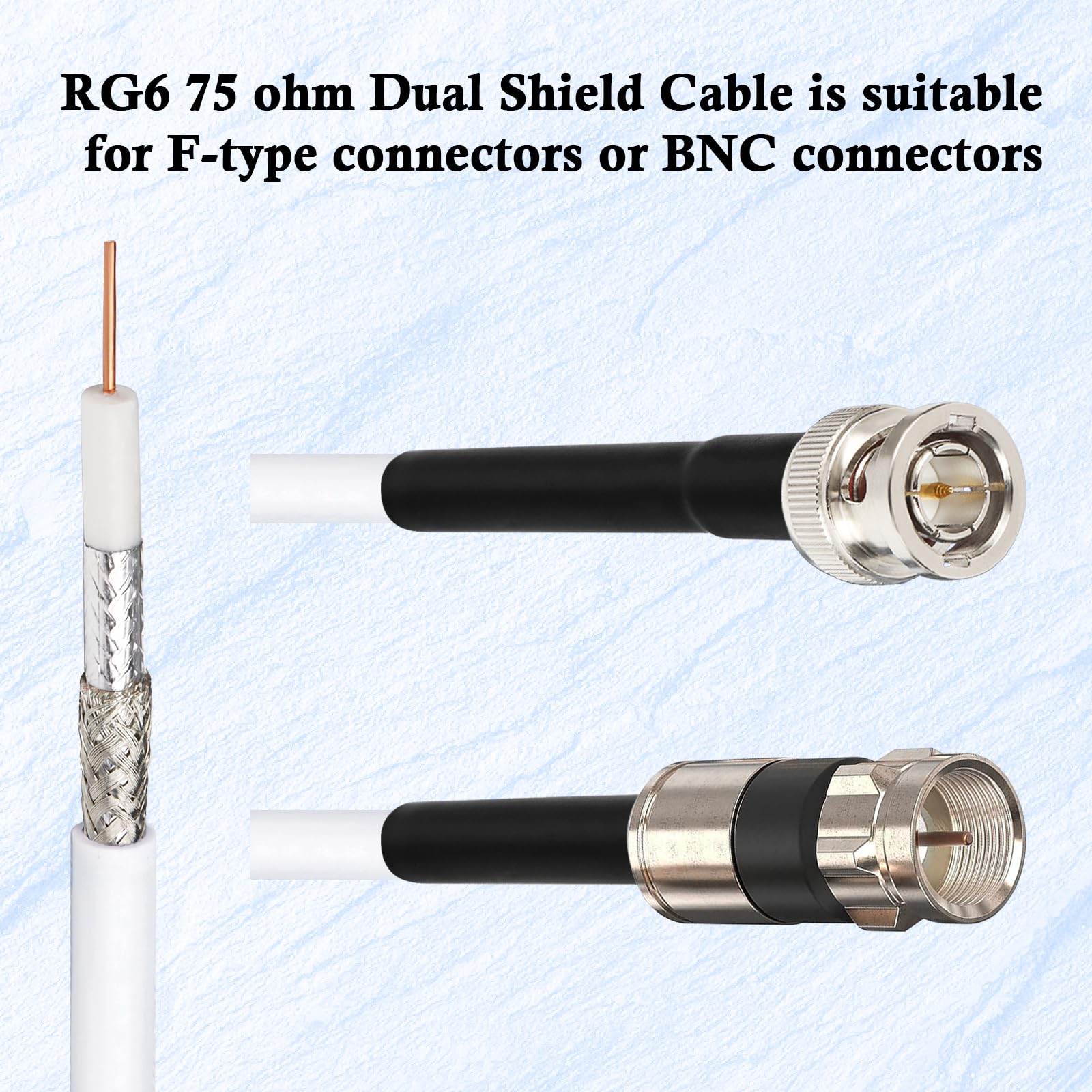 XRDS -RF Câble coaxial RG6 à double blindage de 30,5 m, 18 AWG 75 Ohm, conducteur en cuivre nu RG6 (30,5 m, blanc)