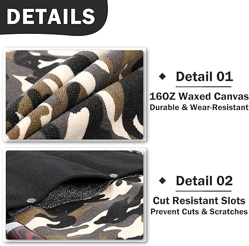 Miniatura 4 de Kaaltisy Rollo para cuchillos de chef, rollo de lona encerada de 16 onzas para cuchillos de cocina (camuflaje y negro)  Estuche para cuchillos con