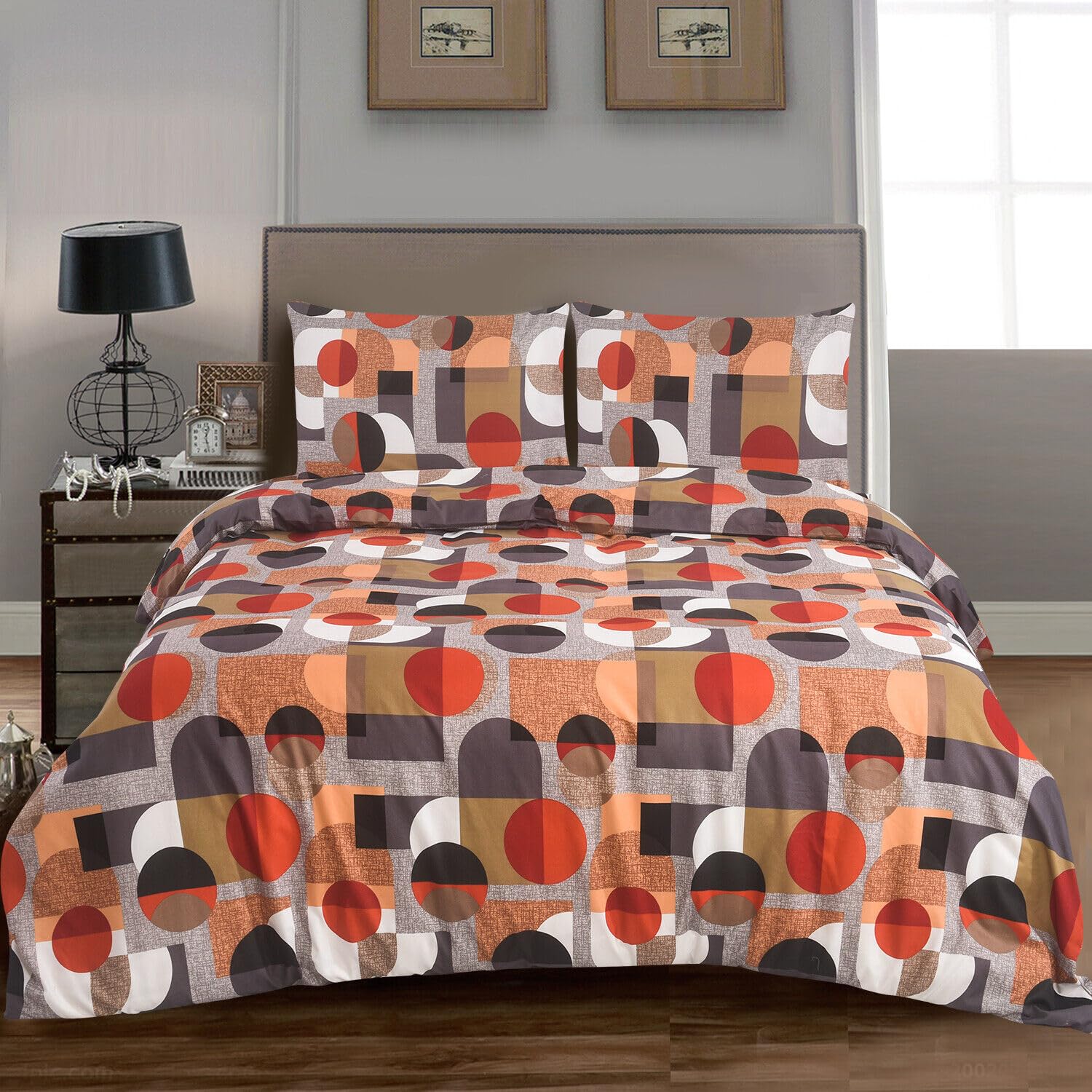Hadi London 4 Piece Bedding Set Duvet Cover Fitted Sheet with Pillow Cases Soft Brushed Microfibre Printed Complete Bed Sets in Single Double and King Size (MADRID-116, King (U.K. Standard)) โ image 1