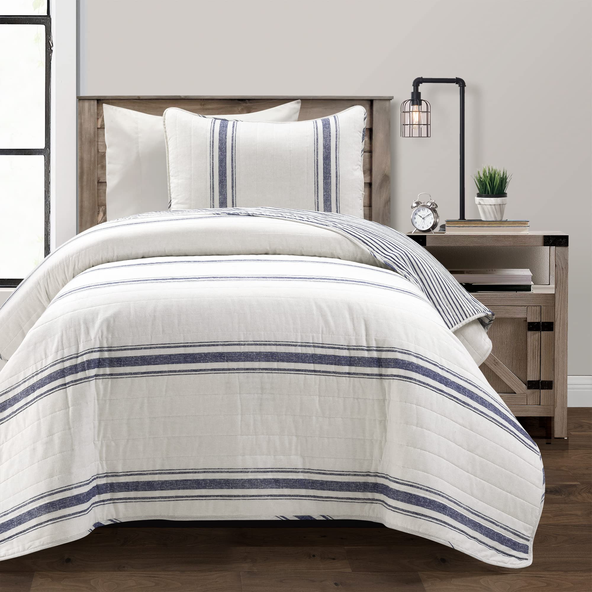 ロンパース・カバーオール House on the hill Flower Strip 80 Amazon.com: Lush Decor Farmhouse Stripe Reversible Quilt Set