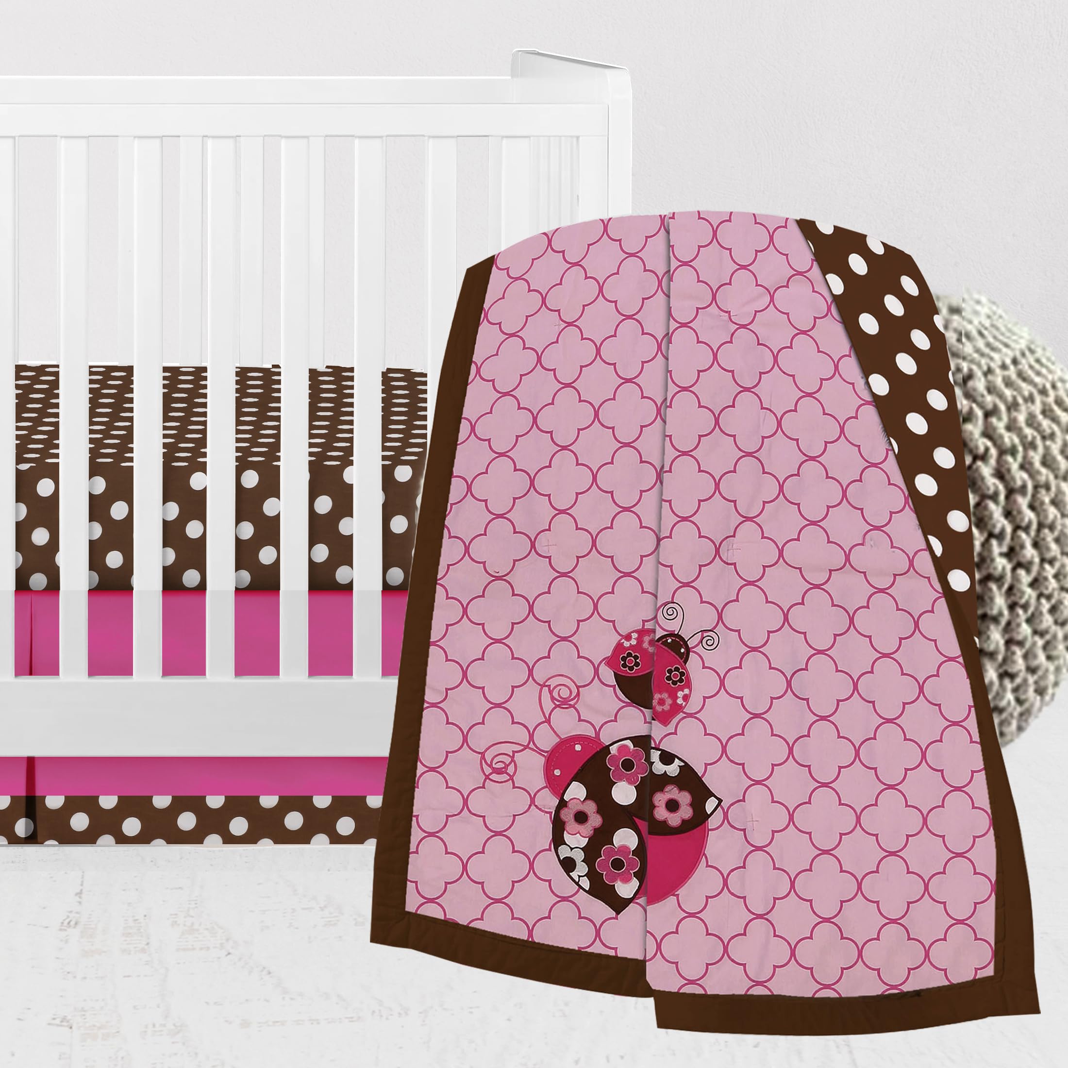 Bacati - Ladybugs Pink Chocolate 3 pc Crib Bedding Set