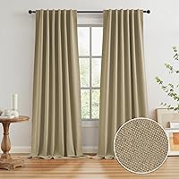 Vista 67 de Keqiaosuocai - 2 paneles de cortinas completamente opacas, de lino, con pestaña trasera, estilo rústico de granja, para sala de estar o casa