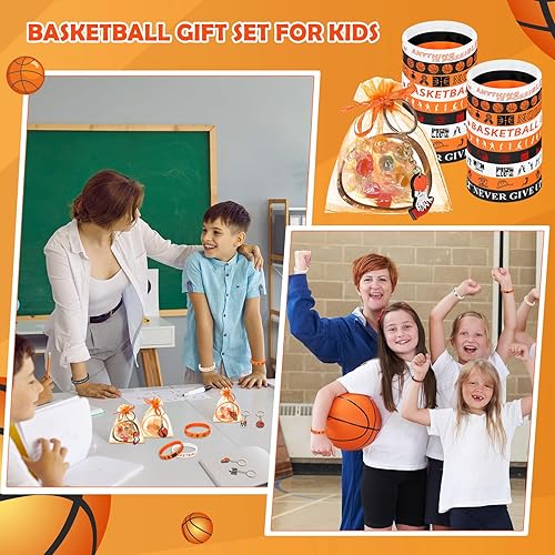 Miniatura 4 de ShinyRelief 72 piezas de suministros de fiesta de baloncesto, fútbol, béisbol, 24 pulseras de silicona, 24 llaveros y 24 bolsas de organza para