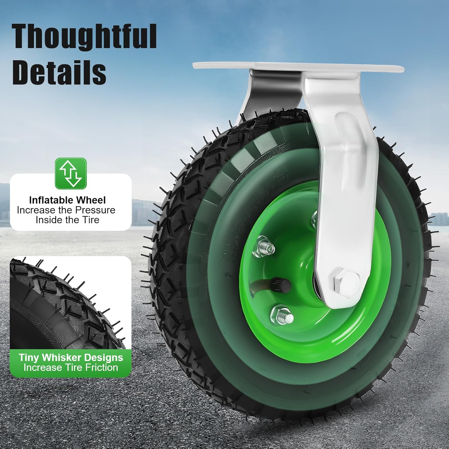 4Pcs 8 inch Pneumatic Caster Set-2 Swivel/2 Rigid, Heavy Duty Pneumatic Air Tire Caster Wheels Double Bearing Anti-Skid Rubber Wheels, Air Tire Wheel Swivel Locking Farm Cart Caster, 100kg/220.46lbs
